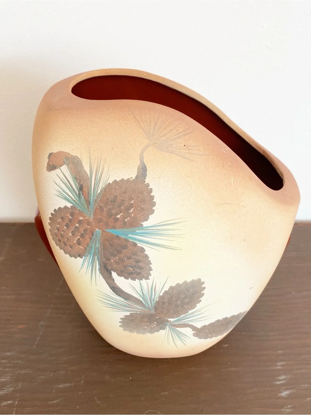 Vintage Pinecone Ceramic Rustic Lodge Cabin Decor Matte Painted Vase Planter 8x6
